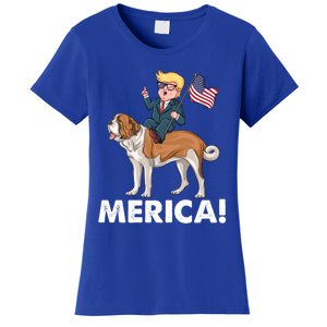 Trump Merica Riding A Saint Bernard Dog Patriotic 4th July Cute Gift Women's T-Shirt