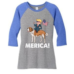 Trump Merica Riding A Saint Bernard Dog Patriotic 4th July Cute Gift Women's Tri-Blend 3/4-Sleeve Raglan Shirt