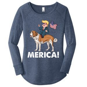 Trump Merica Riding A Saint Bernard Dog Patriotic 4th July Cute Gift Women's Perfect Tri Tunic Long Sleeve Shirt