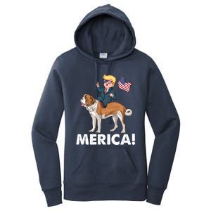 Trump Merica Riding A Saint Bernard Dog Patriotic 4th July Cute Gift Women's Pullover Hoodie