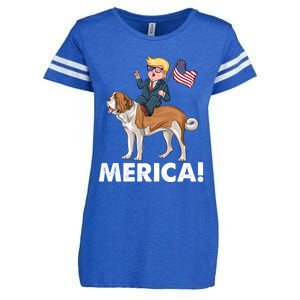 Trump Merica Riding A Saint Bernard Dog Patriotic 4th July Cute Gift Enza Ladies Jersey Football T-Shirt