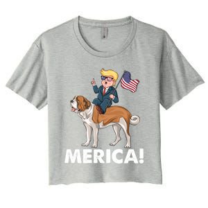 Trump Merica Riding A Saint Bernard Dog Patriotic 4th July Cute Gift Women's Crop Top Tee