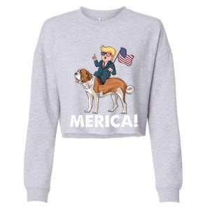 Trump Merica Riding A Saint Bernard Dog Patriotic 4th July Cute Gift Cropped Pullover Crew