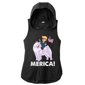 Trump Merica Riding A Samoyed Dog Patriotic 4th July Gift Ladies PosiCharge Tri-Blend Wicking Draft Hoodie Tank