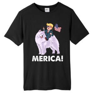 Trump Merica Riding A Samoyed Dog Patriotic 4th July Gift Tall Fusion ChromaSoft Performance T-Shirt