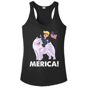 Trump Merica Riding A Samoyed Dog Patriotic 4th July Gift Ladies PosiCharge Competitor Racerback Tank