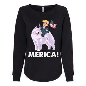 Trump Merica Riding A Samoyed Dog Patriotic 4th July Gift Womens California Wash Sweatshirt