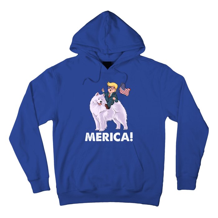 Trump Merica Riding A Samoyed Dog Patriotic 4th July Gift Hoodie