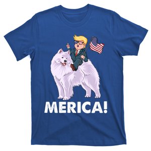 Trump Merica Riding A Samoyed Dog Patriotic 4th July Gift T-Shirt