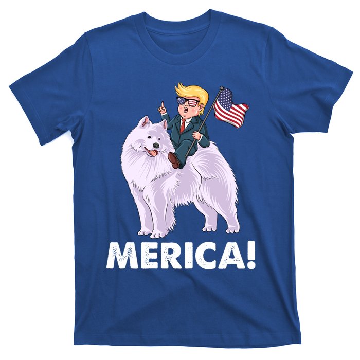 Trump Merica Riding A Samoyed Dog Patriotic 4th July Gift T-Shirt