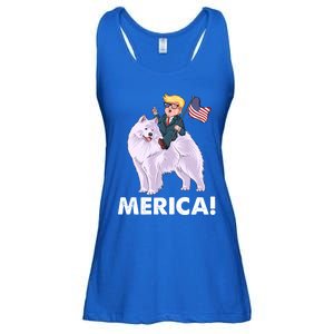 Trump Merica Riding A Samoyed Dog Patriotic 4th July Gift Ladies Essential Flowy Tank