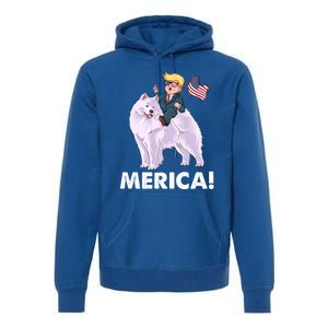 Trump Merica Riding A Samoyed Dog Patriotic 4th July Gift Premium Hoodie