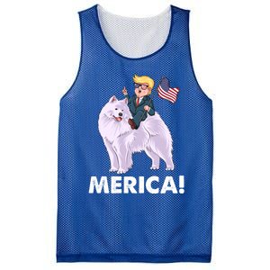 Trump Merica Riding A Samoyed Dog Patriotic 4th July Gift Mesh Reversible Basketball Jersey Tank