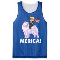 Trump Merica Riding A Samoyed Dog Patriotic 4th July Gift Mesh Reversible Basketball Jersey Tank