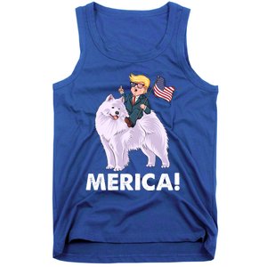 Trump Merica Riding A Samoyed Dog Patriotic 4th July Gift Tank Top