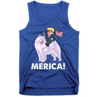 Trump Merica Riding A Samoyed Dog Patriotic 4th July Gift Tank Top