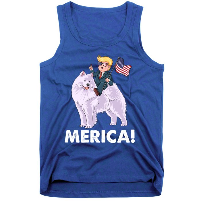 Trump Merica Riding A Samoyed Dog Patriotic 4th July Gift Tank Top