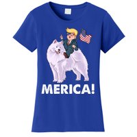 Trump Merica Riding A Samoyed Dog Patriotic 4th July Gift Women's T-Shirt