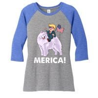 Trump Merica Riding A Samoyed Dog Patriotic 4th July Gift Women's Tri-Blend 3/4-Sleeve Raglan Shirt