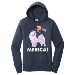 Trump Merica Riding A Samoyed Dog Patriotic 4th July Gift Women's Pullover Hoodie