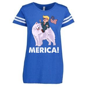 Trump Merica Riding A Samoyed Dog Patriotic 4th July Gift Enza Ladies Jersey Football T-Shirt