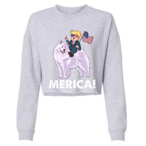 Trump Merica Riding A Samoyed Dog Patriotic 4th July Gift Cropped Pullover Crew