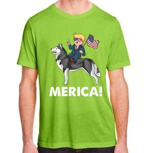 Trump Merica Riding A Siberian Husky Dog Patriotic 4th July Cool Gift Adult ChromaSoft Performance T-Shirt