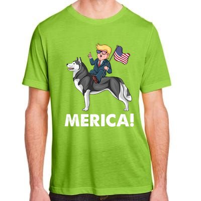 Trump Merica Riding A Siberian Husky Dog Patriotic 4th July Cool Gift Adult ChromaSoft Performance T-Shirt