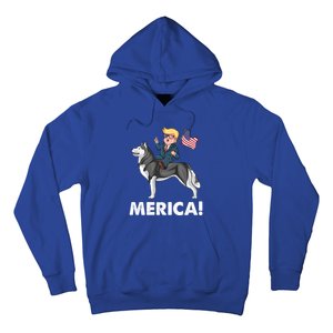 Trump Merica Riding A Siberian Husky Dog Patriotic 4th July Cool Gift Hoodie