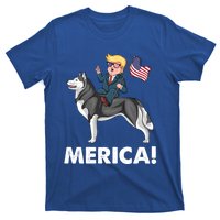 Trump Merica Riding A Siberian Husky Dog Patriotic 4th July Cool Gift T-Shirt