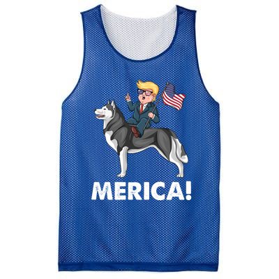 Trump Merica Riding A Siberian Husky Dog Patriotic 4th July Cool Gift Mesh Reversible Basketball Jersey Tank