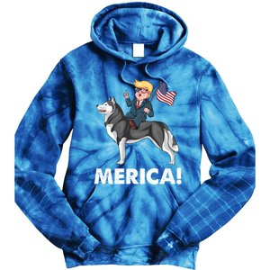 Trump Merica Riding A Siberian Husky Dog Patriotic 4th July Cool Gift Tie Dye Hoodie