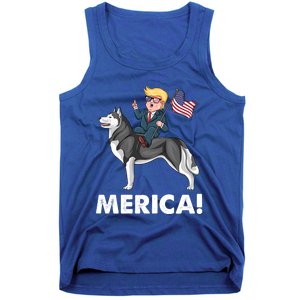 Trump Merica Riding A Siberian Husky Dog Patriotic 4th July Cool Gift Tank Top