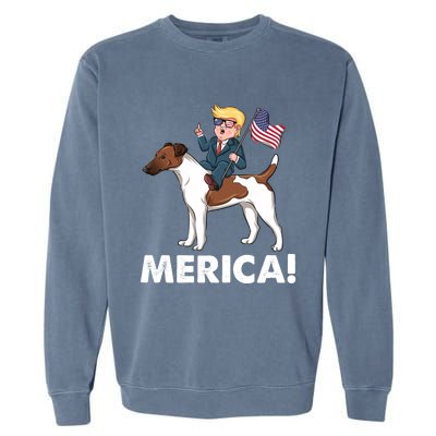 Trump Merica Riding A Smooth Fox Terrier Dog Patriotic Gift Garment-Dyed Sweatshirt