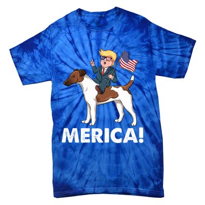 Trump Merica Riding A Smooth Fox Terrier Dog Patriotic Gift Tie-Dye T-Shirt