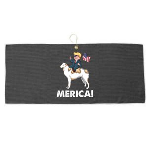 Trump Merica Riding A Borzoi Dog 4th July Cool Gift Large Microfiber Waffle Golf Towel