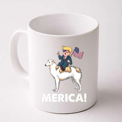 Trump Merica Riding A Borzoi Dog 4th July Cool Gift Coffee Mug