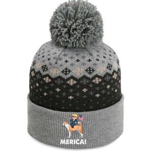 Trump Merica Riding A Canaan Dog 4th July Cute Gift The Baniff Cuffed Pom Beanie