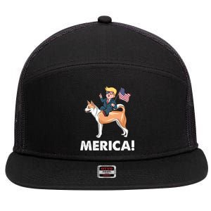 Trump Merica Riding A Canaan Dog 4th July Cute Gift 7 Panel Mesh Trucker Snapback Hat