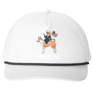 Trump Merica Riding A Canaan Dog 4th July Cute Gift Snapback Five-Panel Rope Hat