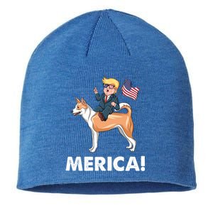 Trump Merica Riding A Canaan Dog 4th July Cute Gift Sustainable Beanie