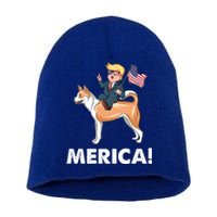 Trump Merica Riding A Canaan Dog 4th July Cute Gift Short Acrylic Beanie