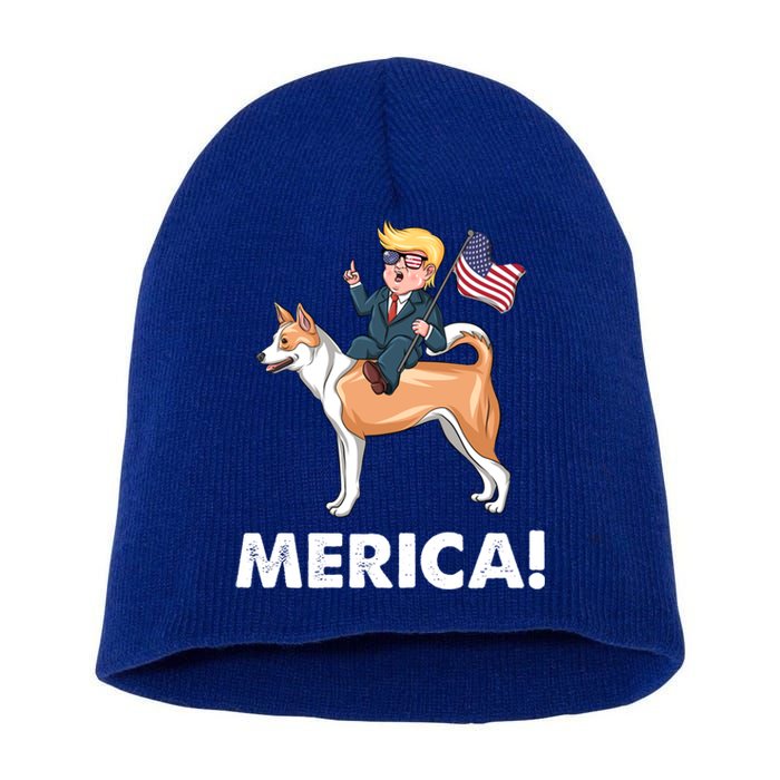 Trump Merica Riding A Canaan Dog 4th July Cute Gift Short Acrylic Beanie