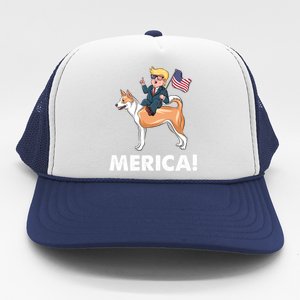 Trump Merica Riding A Canaan Dog 4th July Cute Gift Trucker Hat