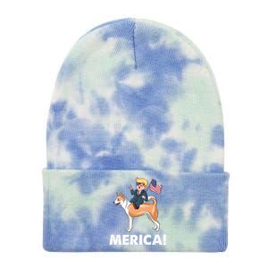 Trump Merica Riding A Canaan Dog 4th July Cute Gift Tie Dye 12in Knit Beanie