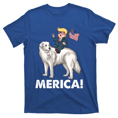 Trump Merica Riding A Kuvasz Dog Patriotic 4th July Funny Gift T-Shirt