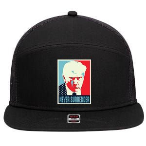 Trump Mug Shot Never Surrender 7 Panel Mesh Trucker Snapback Hat