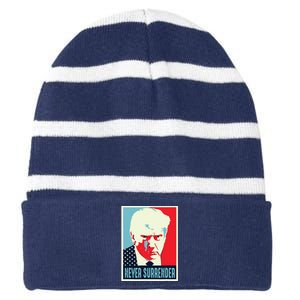 Trump Mug Shot Never Surrender Striped Beanie with Solid Band