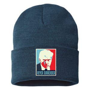 Trump Mug Shot Never Surrender Sustainable Knit Beanie