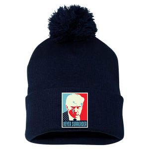 Trump Mug Shot Never Surrender Pom Pom 12in Knit Beanie